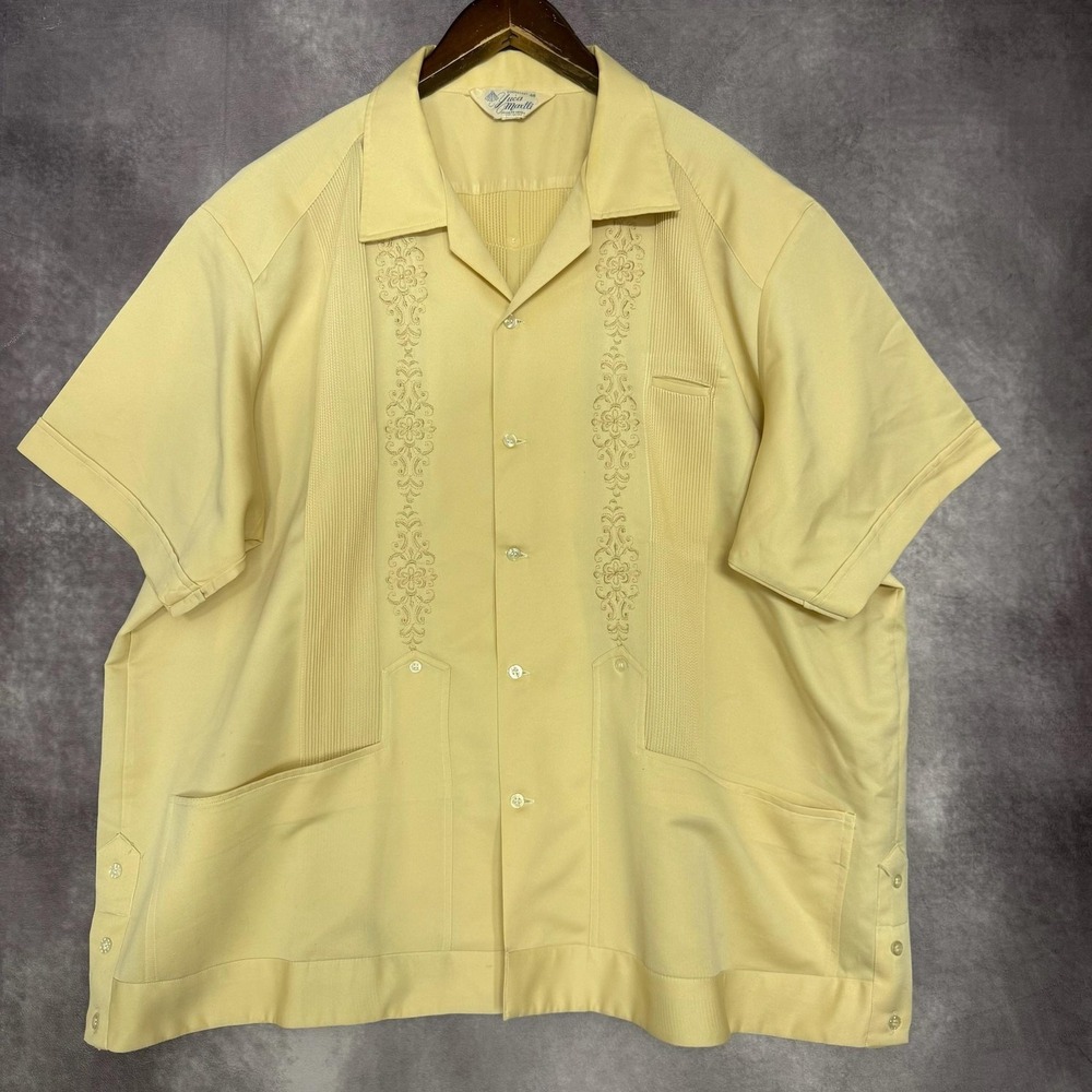 Vintage Yuca Maxtli‎ Guayabera Shirt Men's 3XL Yellow Embroidered Short Sleeve